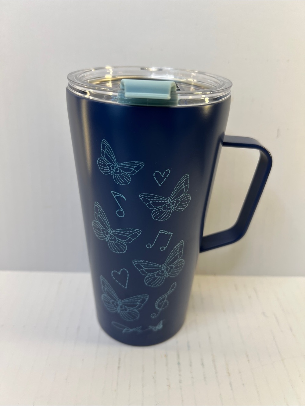 Rare Dolly Parton Navy Butterfly Travel Mug with Aqua Lid- 20fl oz Tumbler